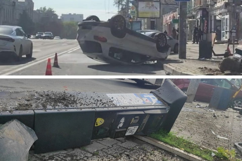     В ДТП пострадала только техника и городская среда. Фото: группа Rostov road / Анастасия Талызина