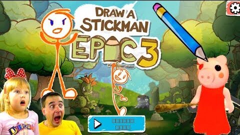 Нарисовали Пигги в Стикмен Открой Все Порталы! Первая Глава в Draw a Stickman Epic 3 Папа Дочки!