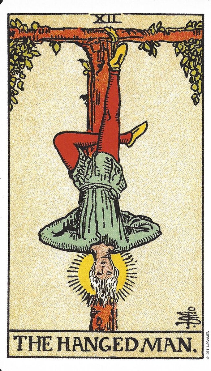 XII аркан Таро – Повешенный, аллегория Иуды; по поводу его нимба спорят до сих пор (иллюстрация из открытых источников) 