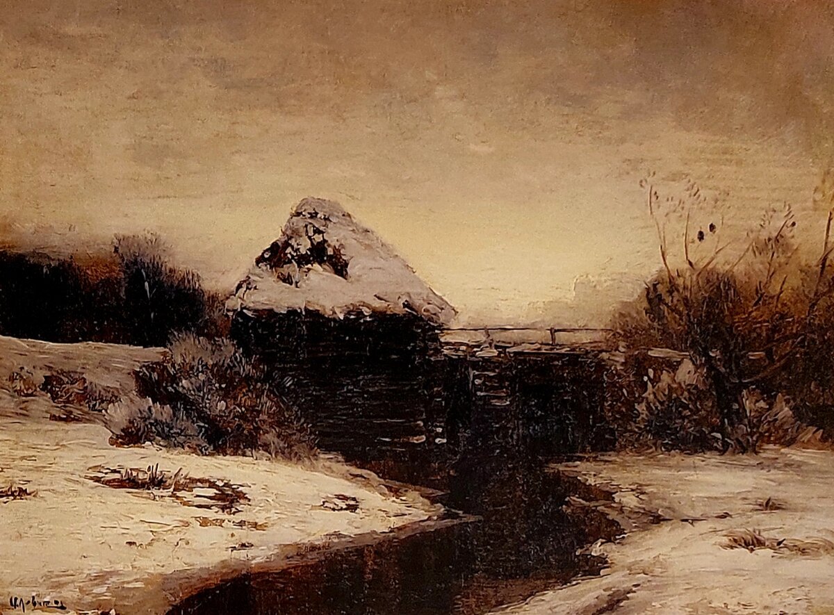 Исаак Левитан. Зимний пейзаж с мельницей. 1884. Холст, масло, частное собрание. Фото мое.