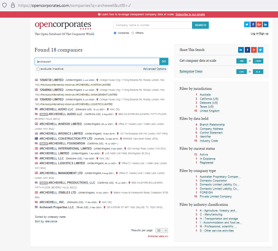 https://opencorporates.com/companies?q=archewell&utf8=%E2%9C%93