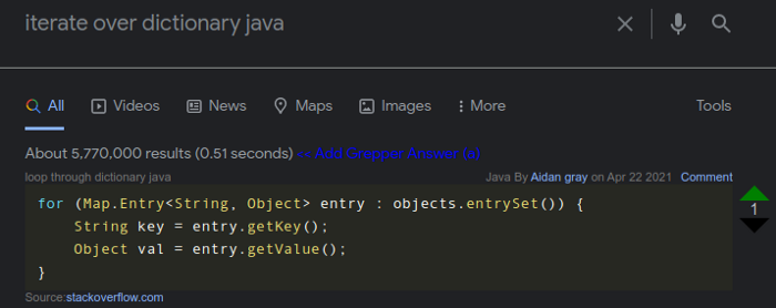 Пример Code Grepper