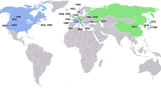 Места проведения Зимних Олимпийских игр. Источник фото: wikipedia.org