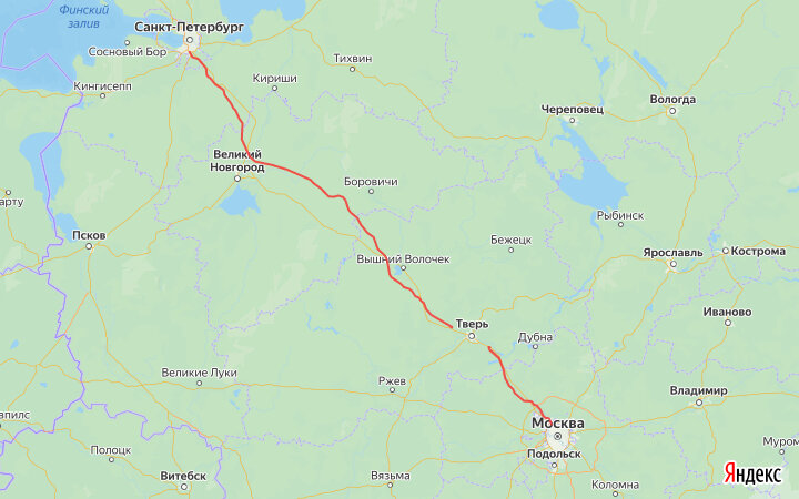 Трасса М-11 "Нева" на карте