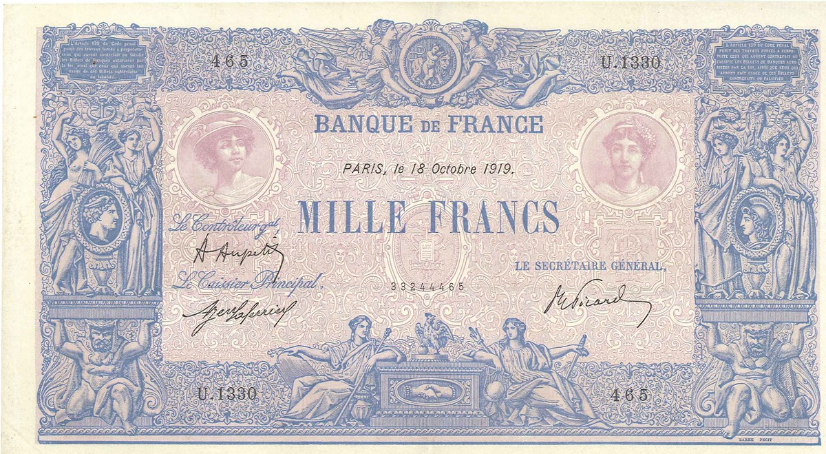 1000-франковая купюра 1919 года