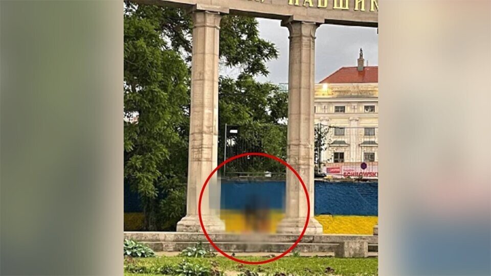     В Австрии символика «Азова»* появилась на стене за мемориалом советским воинам в Вене Фото: посольство РФ в Австрии