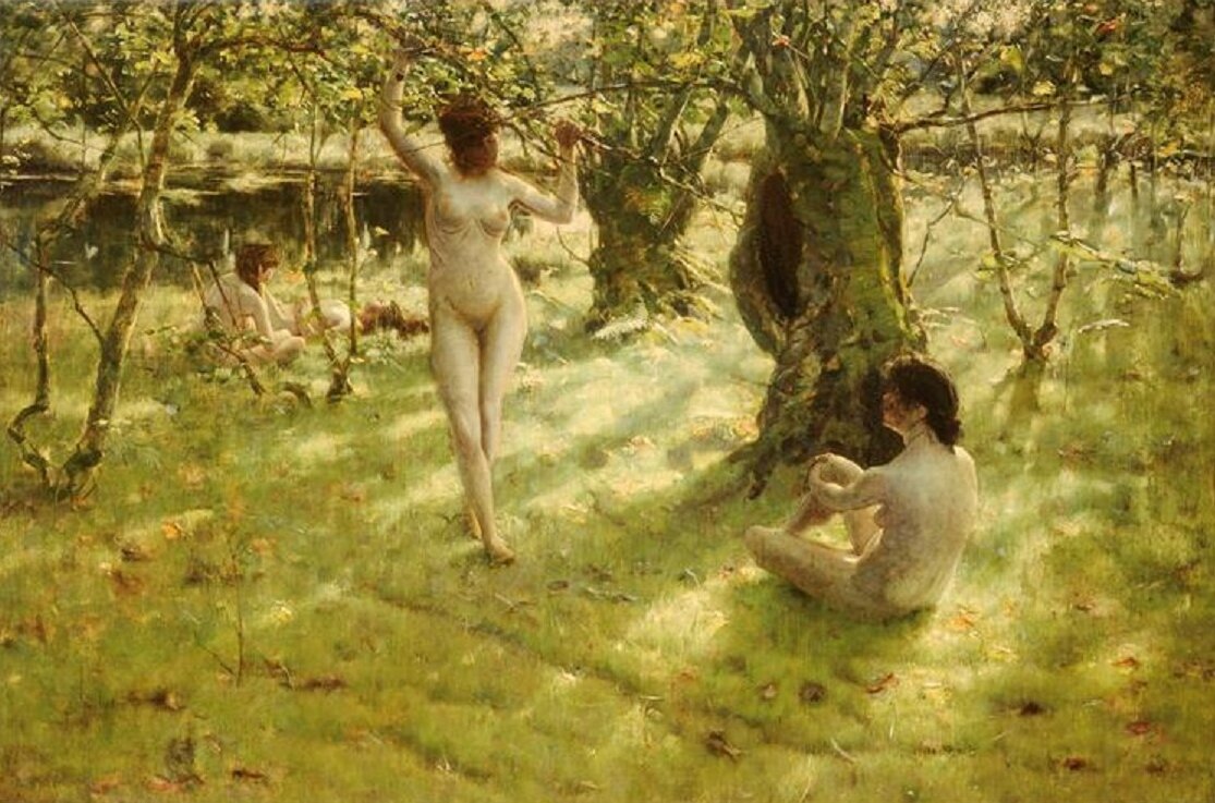 "В Аркадии", Т.А. Харрисон, около 1886. Музей д'Орсе, Париж. Даже американский (проживший большую часть жизни во Франции) маринист обратился к этому сюжету. 