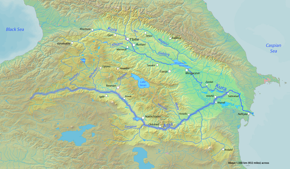 Река Аракс на карте Азербайджана