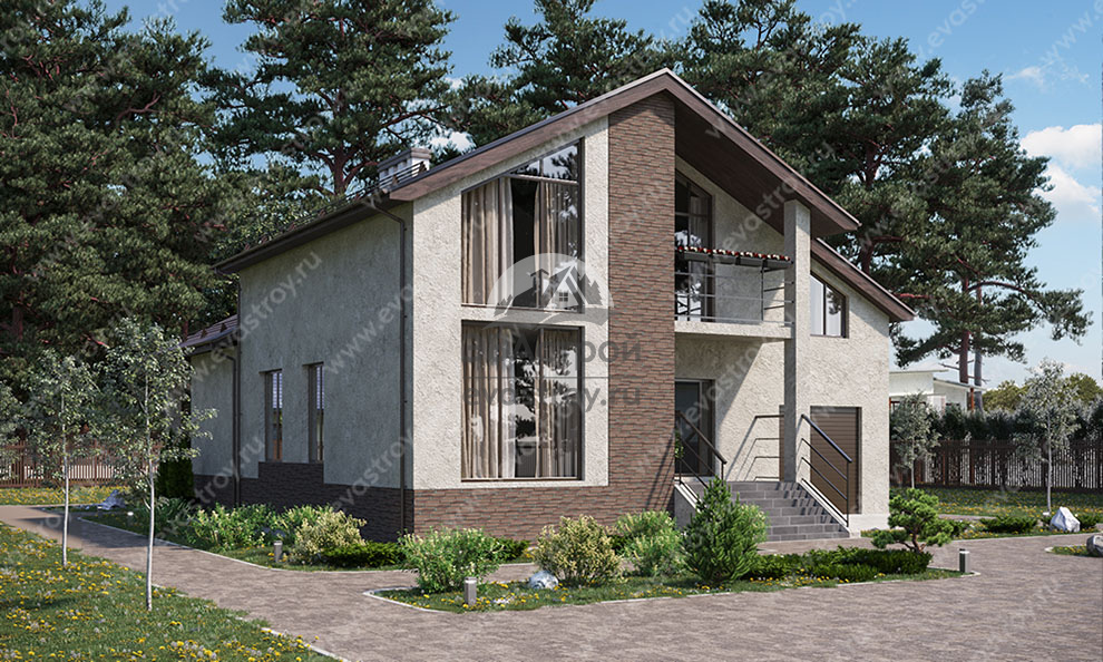 Проект двухэтажного дома 364 м2 с мансардой, цокольным этажом, гаражом, балконом и террасой - KVR-110