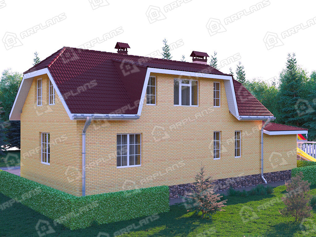 Фото 2 двухэтажного дома из блоков с мансардой, 3 спальнями, газовой котельной и гаражом. Общая площадь 164 кв м. Источник arplans.ru Проект К-109 