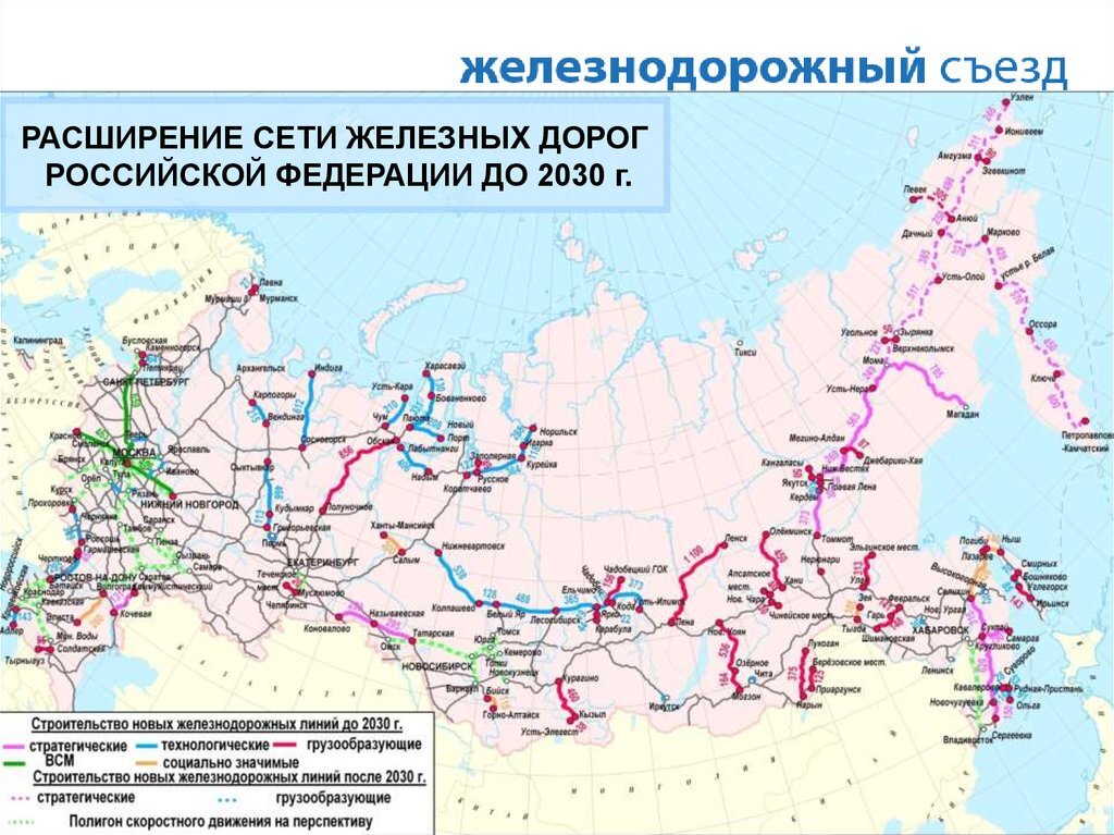 Железнодорожное какие города. Карта развития железных дорог России до 2030. Схема железных дорог России на карте. Карта железных дорог РЖД по России. Стратегия развития железнодорожного транспорта в РФ до 2030 года карта.