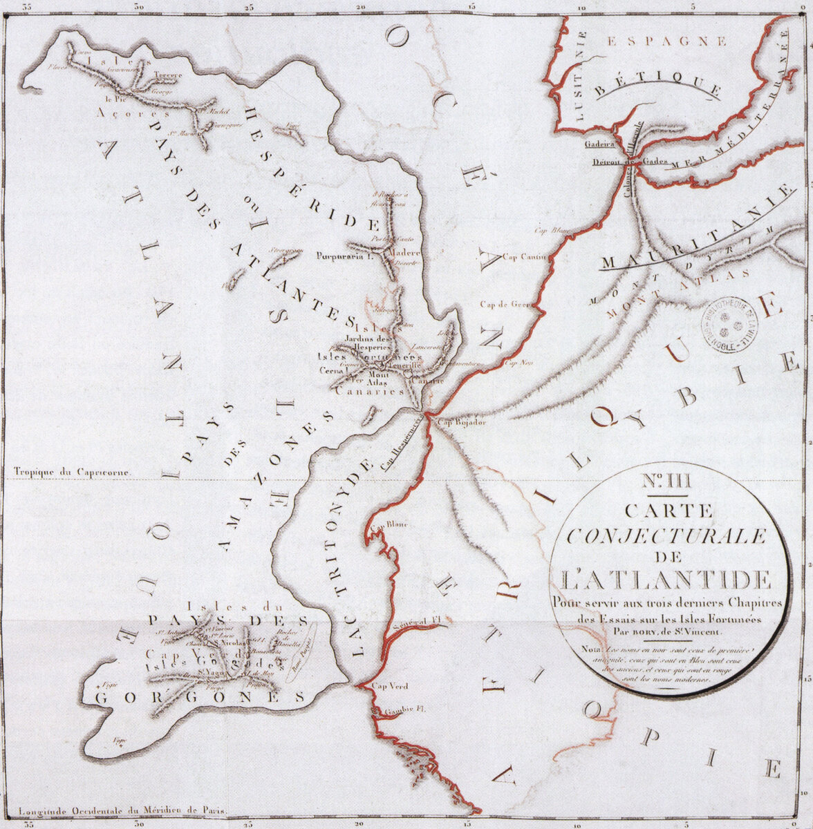 Карта Атлантиды из Атласа Sur les Canaries
