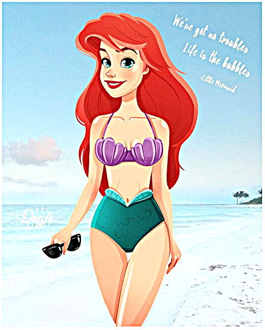 Ещё один вариант купальника в традиционных цветах. Ариэль уверена, что "у нас нет проблем, жизнь разноцветная, как мыльные пузыри".