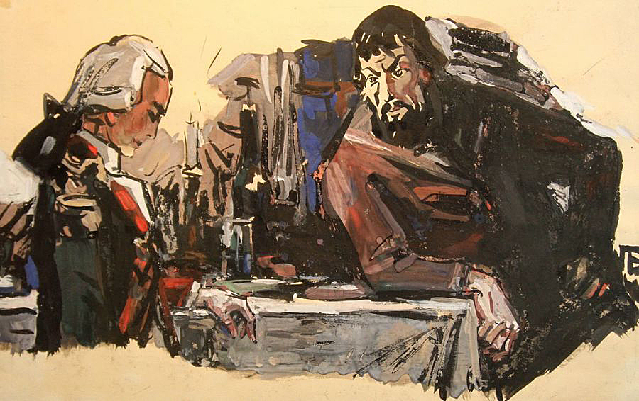 П.Л. Бунин. Пугачев и Гринев. Иллюстрация к повести. 1960 г.