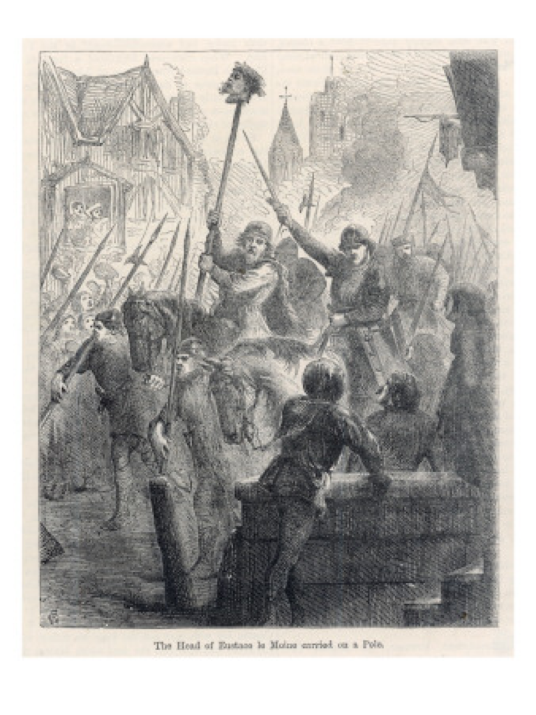 Иногда рассказывают, что отрубленную голову Юстаса Монаха торжественно провезли по улицам Лондона