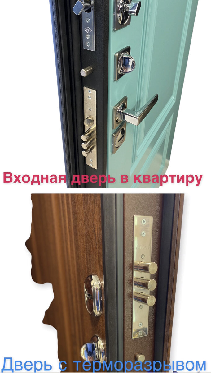 На фото видна разница между дверями для дома и для квартиры 