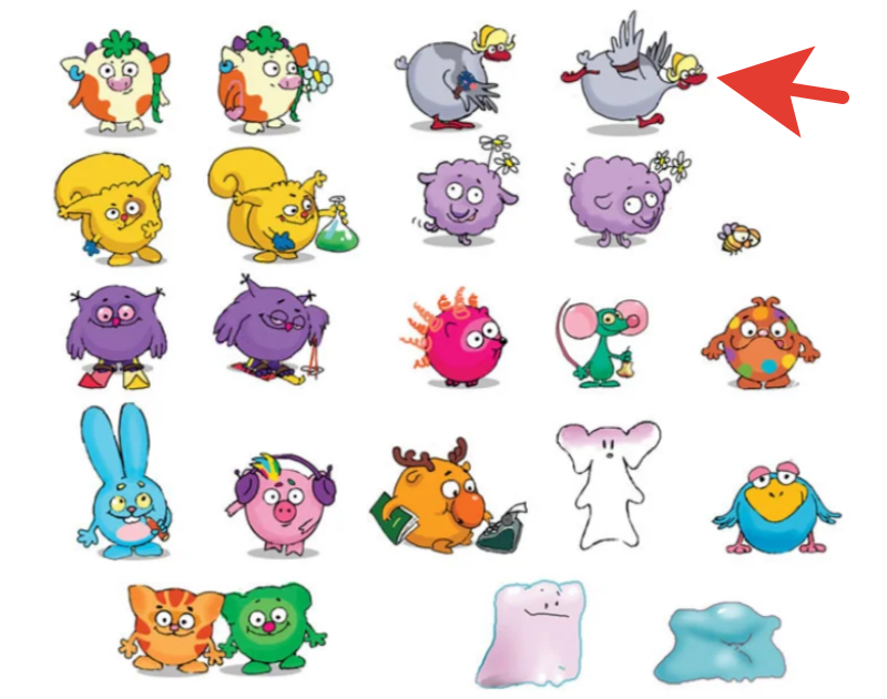 Так изначально выглядели персонажи мультсериала. Где стрелки это Гусений.