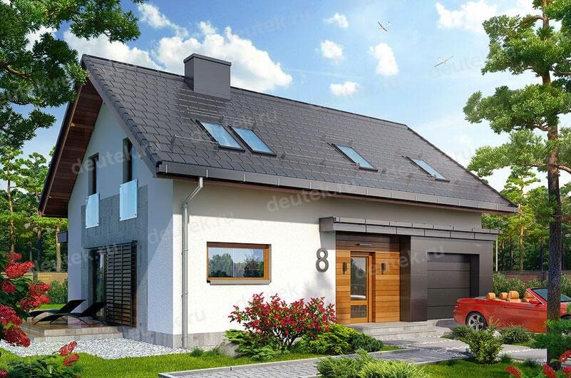 Проект дома 152 м2 из керамоблоков с мансардой и одноместным гаражом - DTV100229