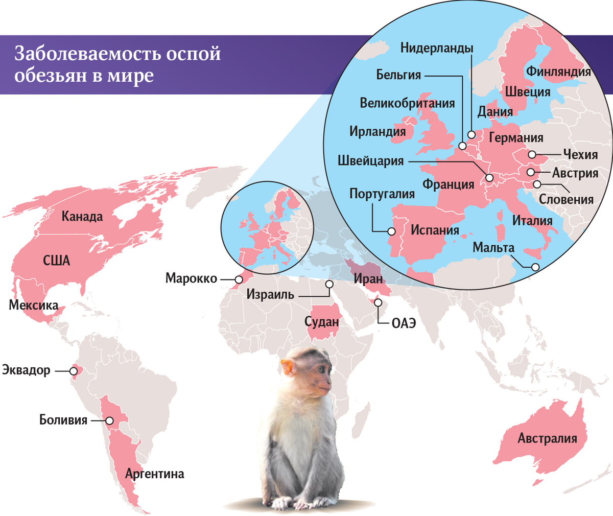 Распространение оспы обезьян в мире. Распространенность оспы обезьян в мире.