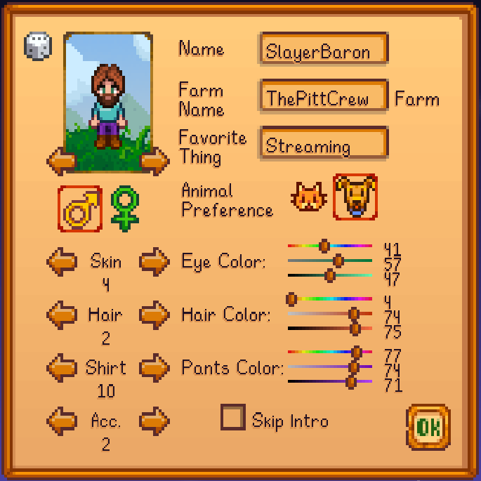 МЕНЮ ВЫБОРА ПЕРСОНАЖА