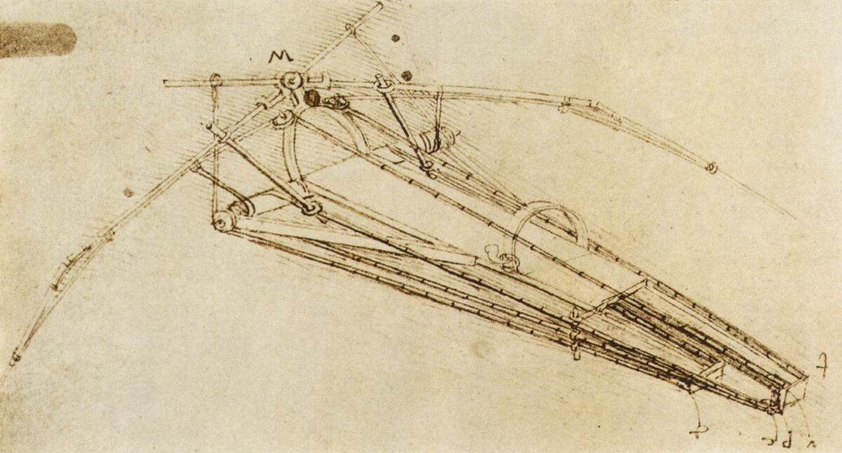 Леонардо да Винчи "Чертёж оринитоптера". Милан, 1489.