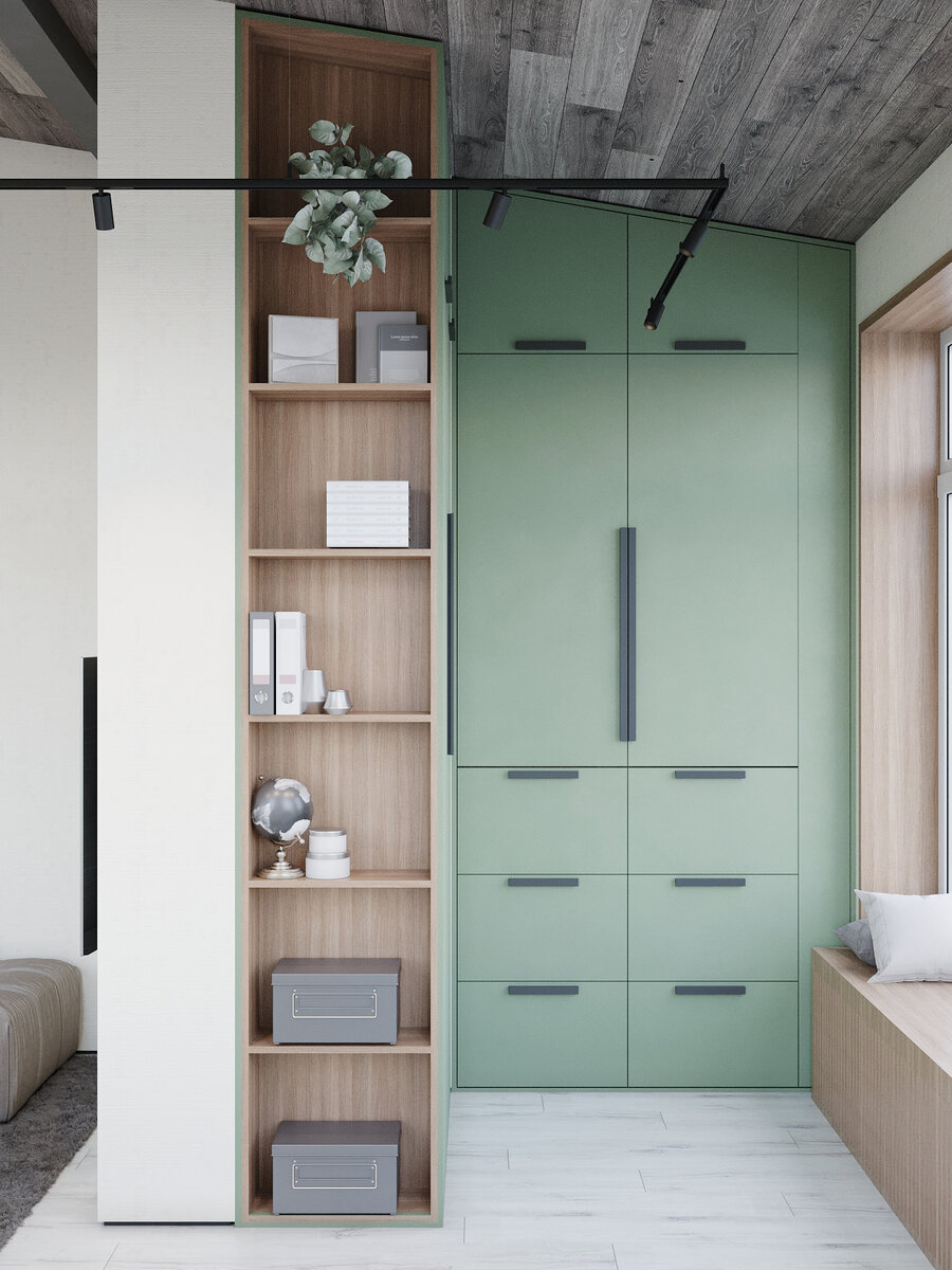 Система хранения, совмещенная с кабинетом, проект двухуровневой квартиры в г.Бердск