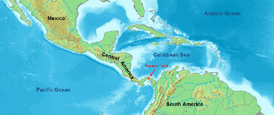 Карта панамского перешейка
