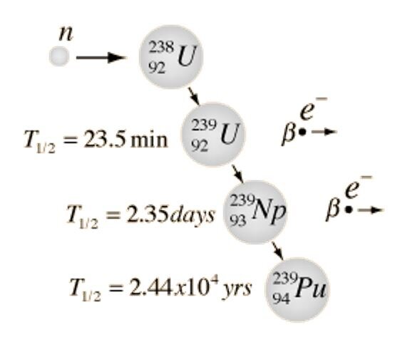 Процесс трансмутации U238 в Pu239