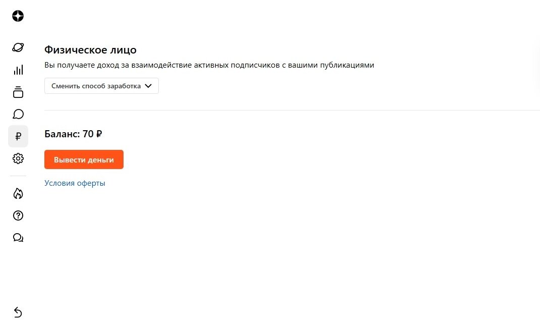 Мой баланс. Скрин страницы Дзен.