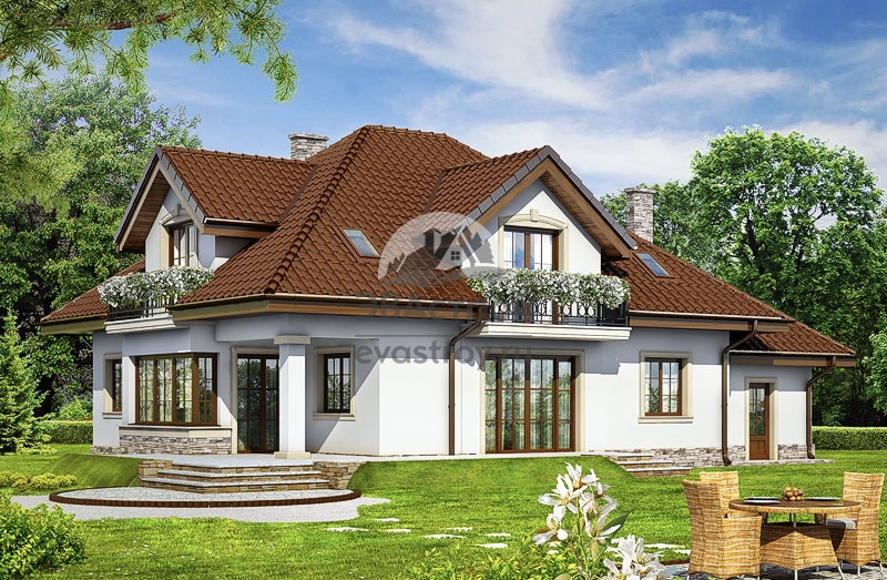 Проект дома 277 м2 из газобетона с гаражом, кабинетом и террасой - LG-70