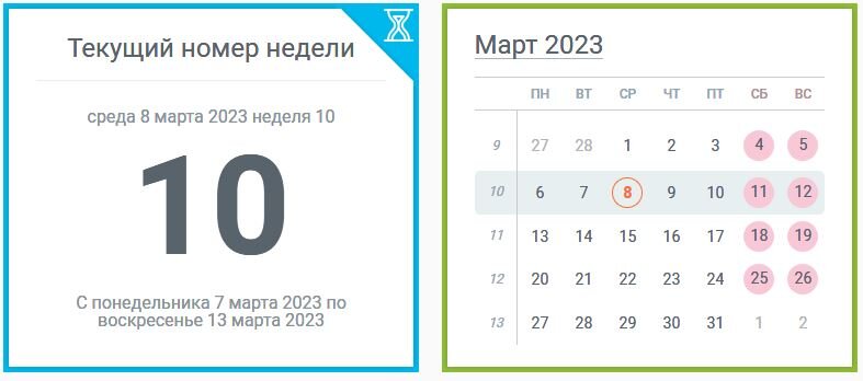 Дни недели 2023 года