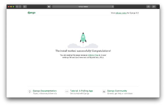 Стандартная страница приветствия фреймворка Django