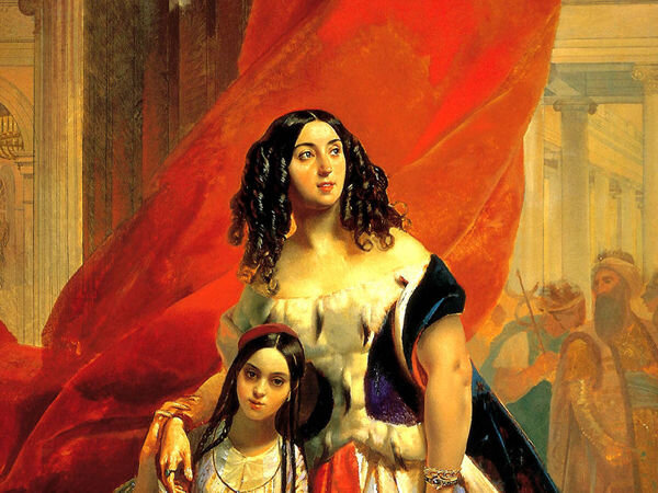 На картине изображены Юлия Павловна Самойлова и её приемная дочь Амацилия Паччини. 1842 г.