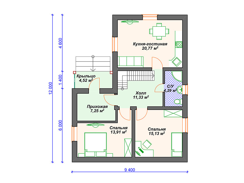 Проект г-образного дома (9х12 м). | Arplans.ru - проекты домов | Дзен