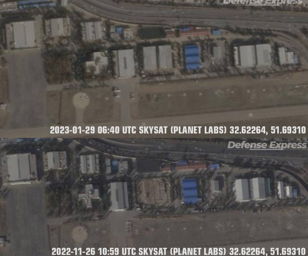 Съемки завода по производству дронов в Исфахане за два месяца до налётов и сразу после. Видимым разрушений, как видим, нет. Фото Дефенс-Экспресс