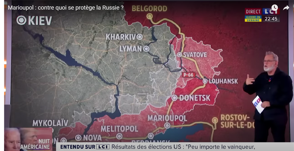 Фрагмент из передачи LCI, эксперта телеканала рассказывает об организации российской линии обороны