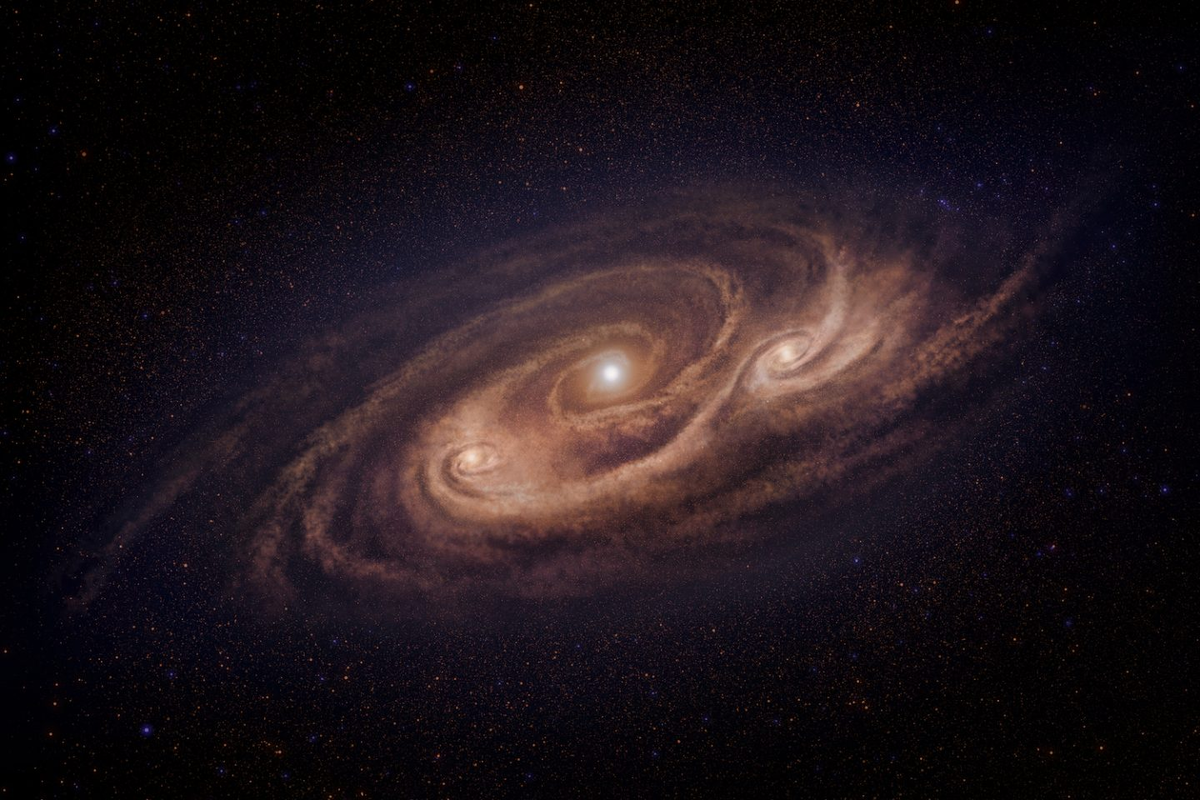 Представление художника о неудержимой галактике-монстре COSMOS-AzTEC-1. Предоставлено: Национальная астрономическая обсерватория Японии.