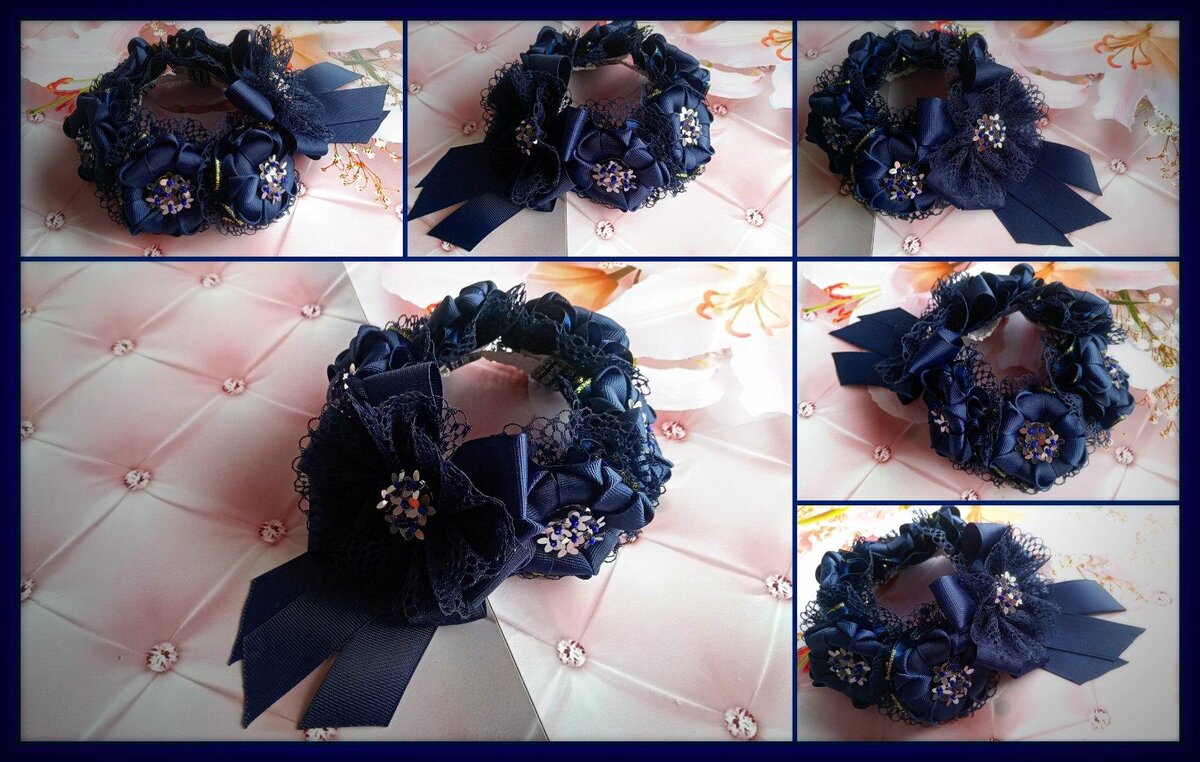 модель  выполнена из репсовой ленты и кружева.