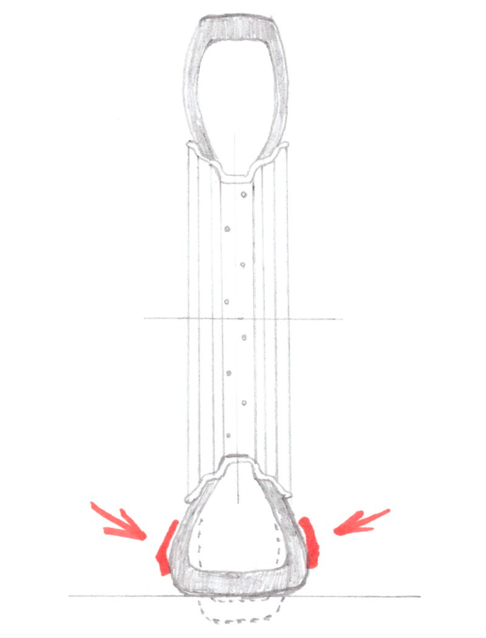 Стрелками показаны зоны постоянной деформации шины при длительной стоянке мотоцикла