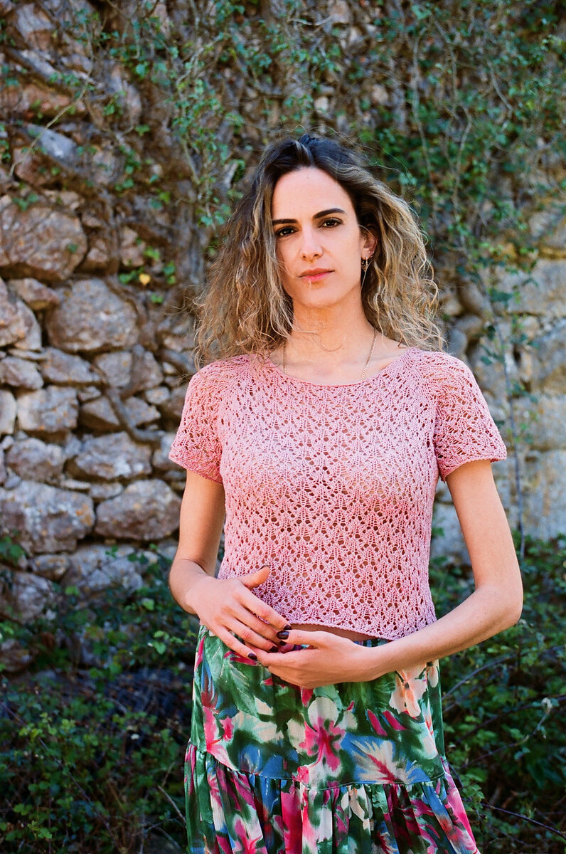 Ажурный топ реглан спицами.  