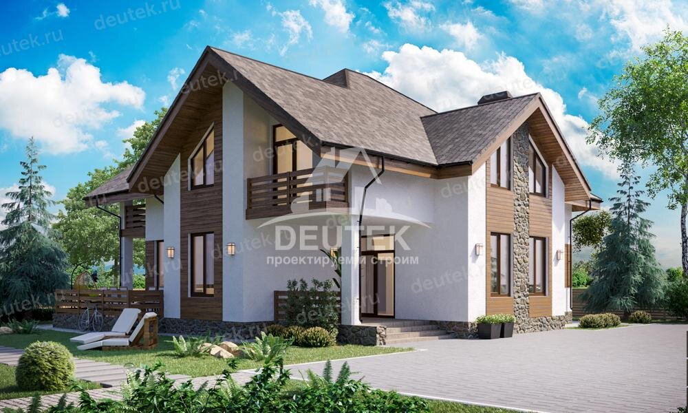 Проект двухэтажного дома 263 м2 с балконом и террасой - LK-145