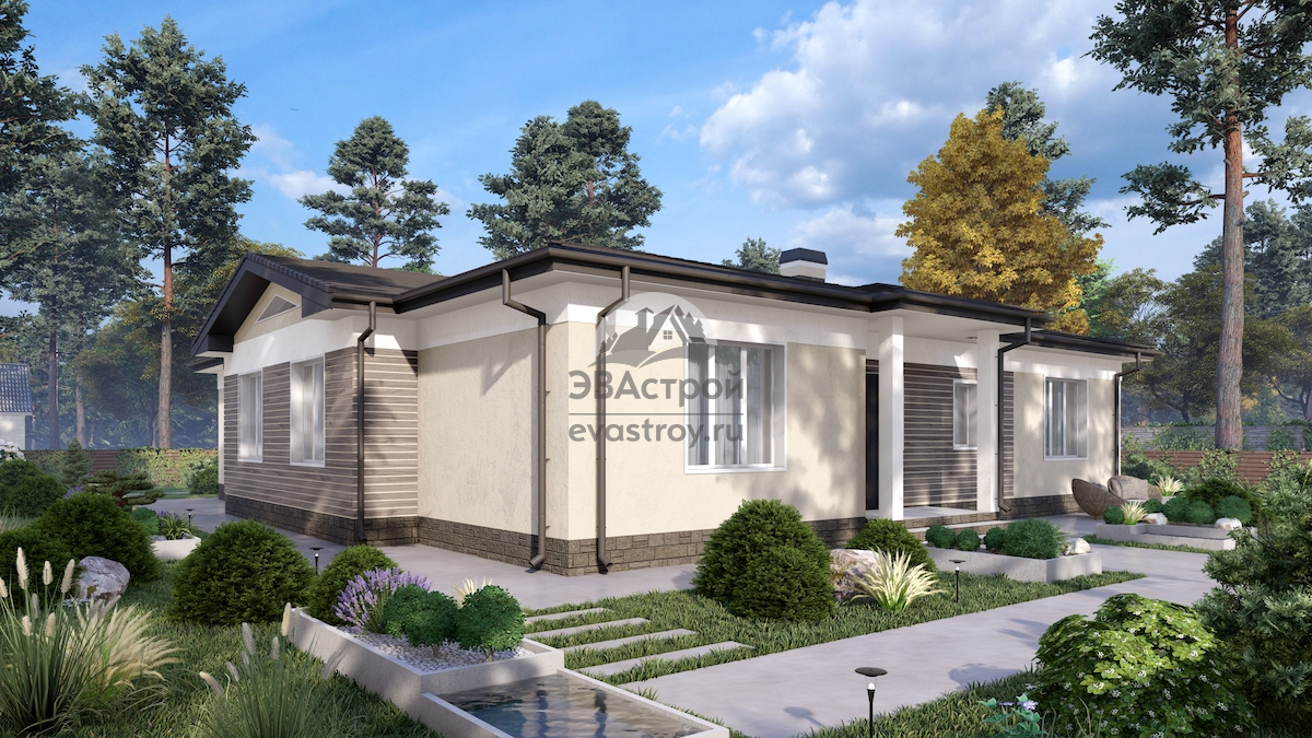 Проект одноэтажного дома 230 м2 из газобетона с террасой - П189 