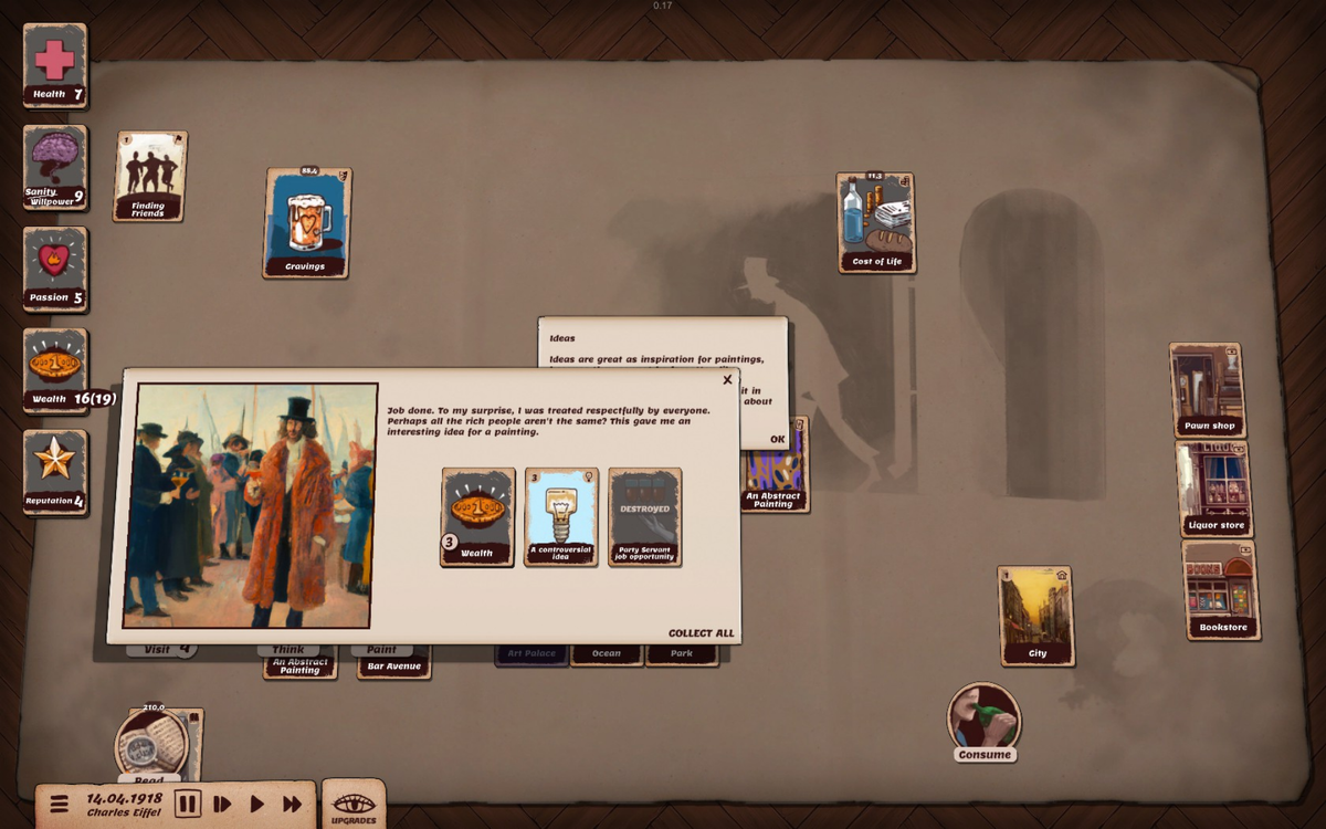 "Дело сделано. К моему удивлению, все относились ко мне уважительно. Может, богатые не все одинаковы? Они дали мне интересную идею ". Начиная карьеру, приходится подрабатывать кем попало. Например, официантом. Кстати, в игре очень миленький арт. И музыкальные темы.