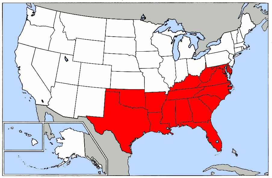 Крупные города юга сша. Южные штаты США. Конфедеративные штаты Америки карта. Юг США штаты. Штаты образовавшие конфедерацию Штатов Америки 1861 1865.