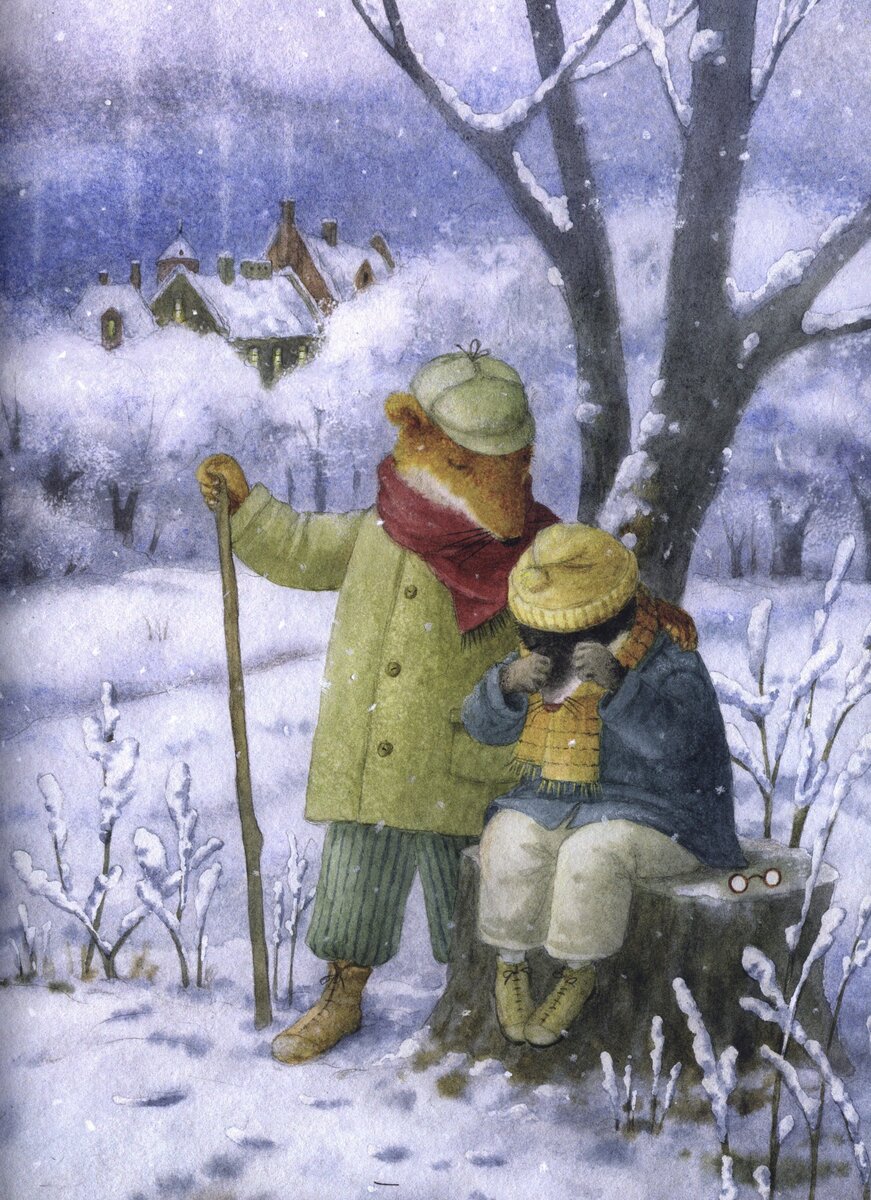 Дядюшка Рэт понял горе друга, успокоил и помог. Иллюстрация Марии Коротаевой к сказке Кеннета Грема "Ветер в ивах".