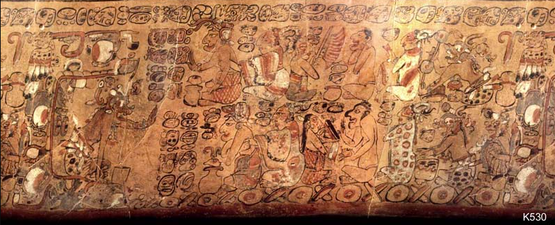 Изображение на майянском сосуде с надписью на венчике. Изображение взято из книги А. Ю. Склярова «Древняя Мексика без кривых зеркал», издательство ВЕЧЕ, 2009