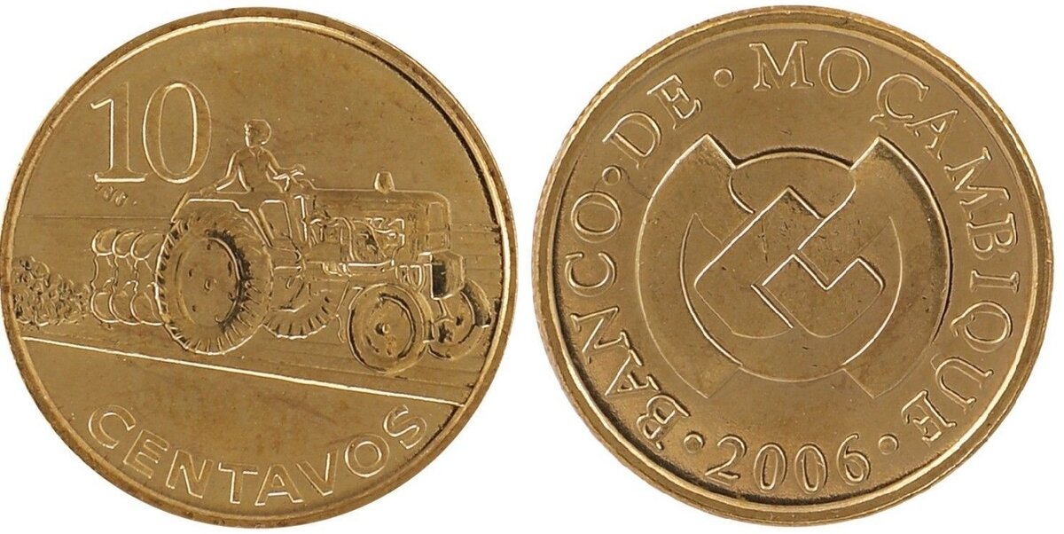 10 сентаво 2006, Мозамбик. Сталь с латунным покрытием, вес 3.06 г, диаметр 17 мм