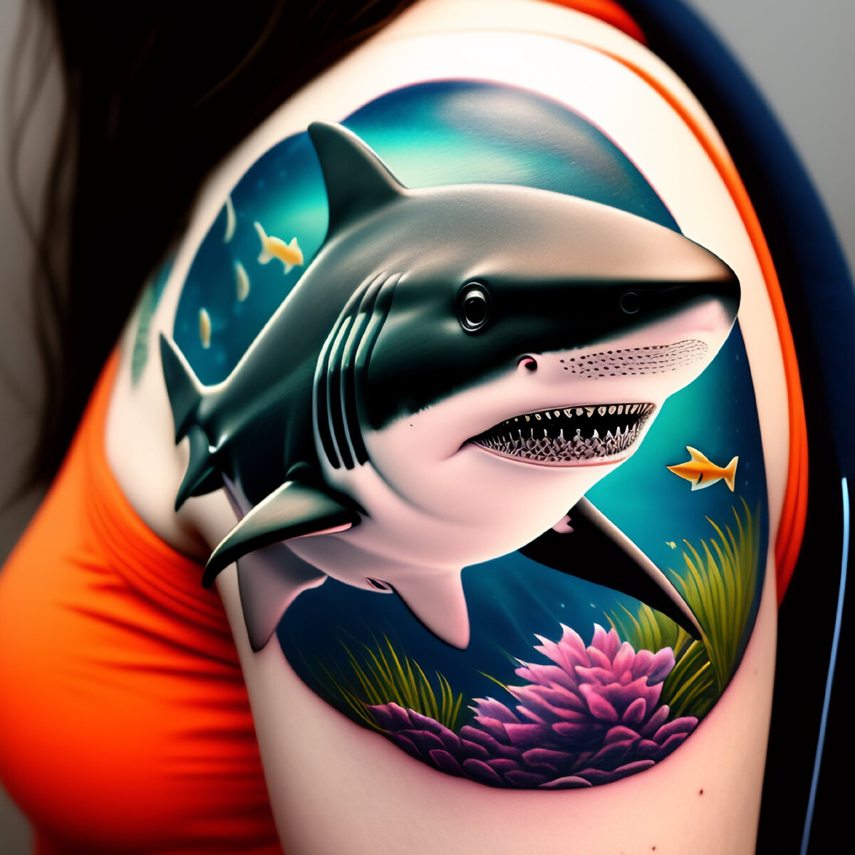 татуировка акулы на плече