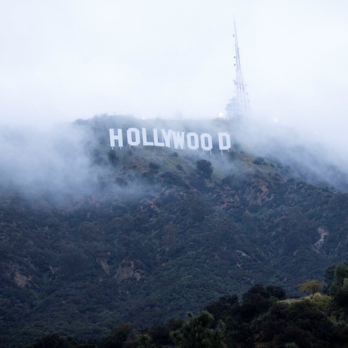 Облака, окружающие знак Голливуда в Лос-Анджелесе в пятницу утром. Кредит...Од Герруччи / Reuters.
