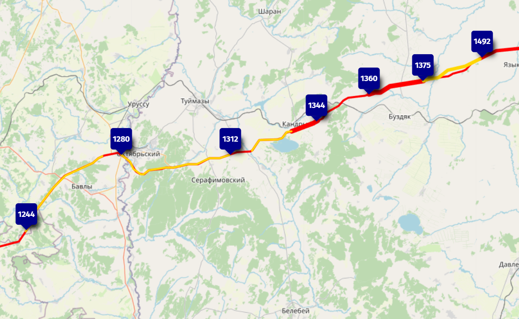 Карта дороги м12 по башкирии